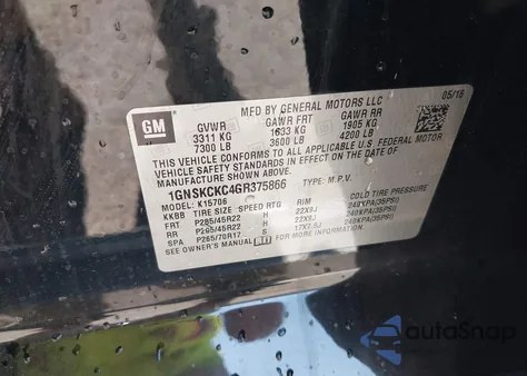 2016 Chevrolet Tahoe Ltz from USA, damaged, VIN 1GNSKCKC4GR375866